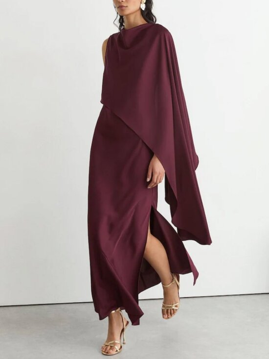 Reiss Dresses & Skirts - REISS Winnie Asymmetric Maxi Dress Gown Berry Red Cape-Detail Cocktail Event